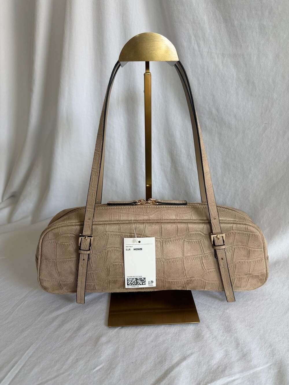 H&M Faux Suede Crocodile Embossed Shoulder Bag Tan - Picture 5 of 5